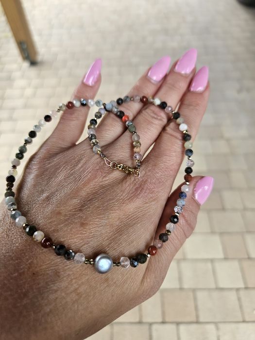 Naszyjnik Choker Kamienie Naturalne Perła Naturalna Hematyt