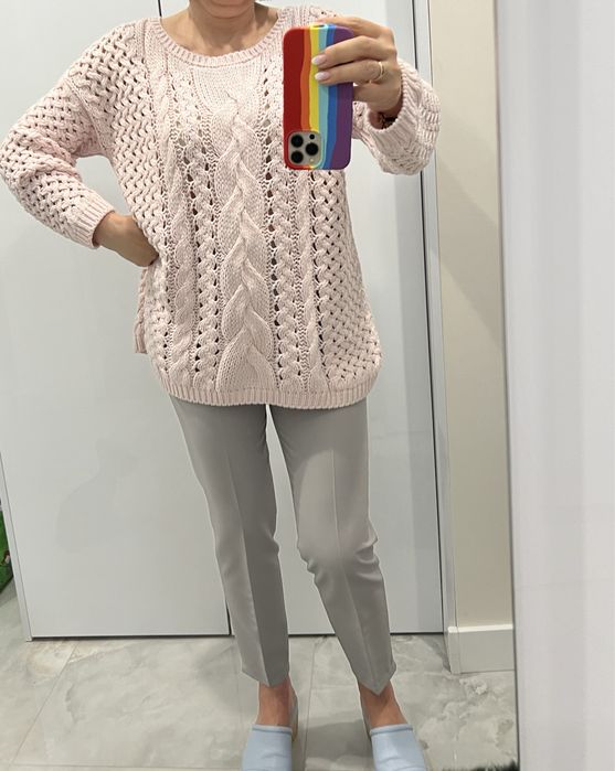Sweter ażurowy pudrowy róż