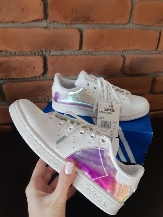 Adidas Stan Smith J nowe sneakersy trampki białe holograficzne 36 2/3
