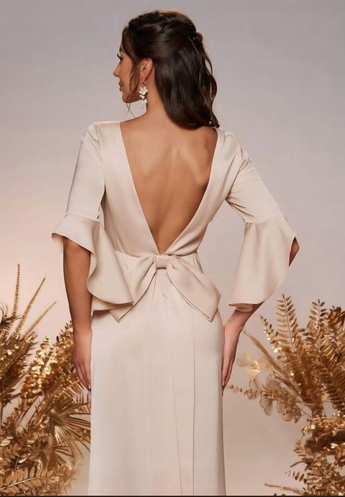 OKAZJA nowa elegancka długa maxi sukienka beżowa 36 s 38 m