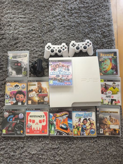 PlayStation 3slim biała + gry, pady, kamera