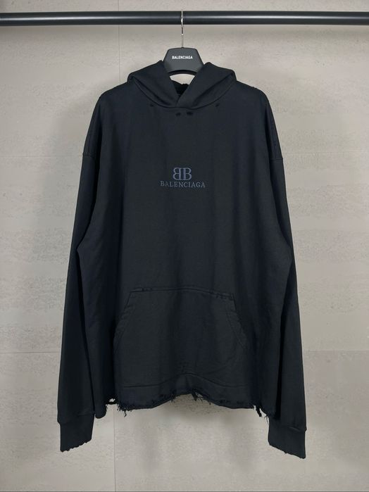 BALENCIAGA худи оверсайз унисекс черное мужское порванное оригинал