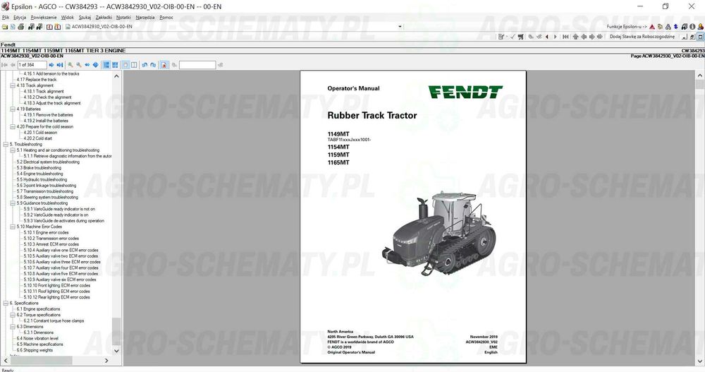 AGCO Epsilion 2022 Katalog Części Pakiet Instrukcja Napraw Maszyny Rol