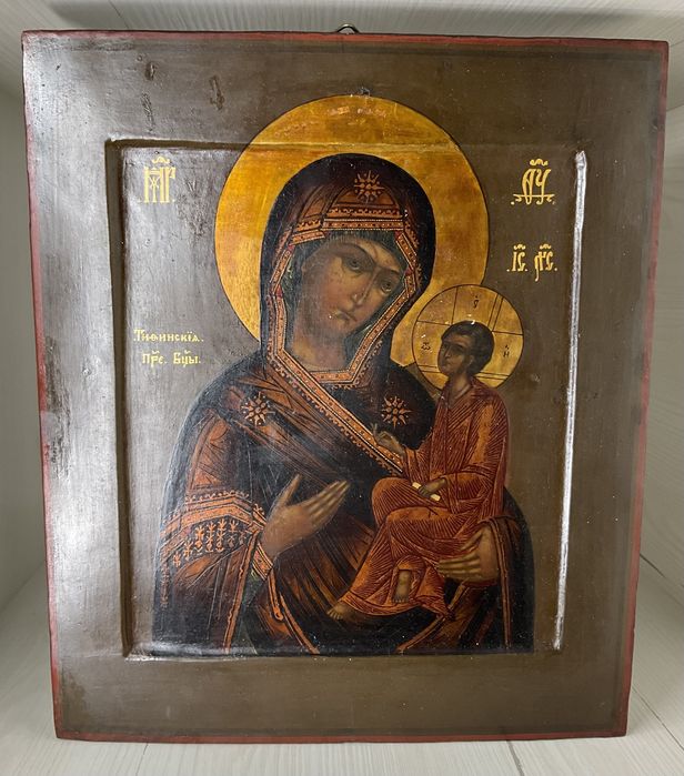 Iкона Тихвінська Богородиця, 31×27 см, старовинна 19 сторіччя