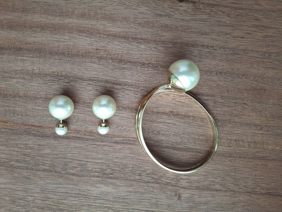 Затискач для хустки з перлиною + сережки, набір біжутерії