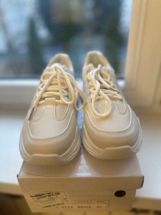 Beżowe kremowe buty adidasy sneakersy na platformie grubej podeszwie