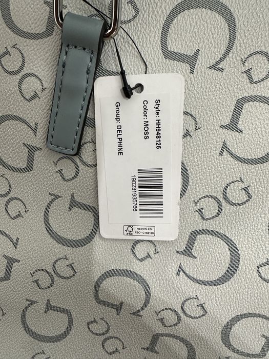 Oryginalna torebka Guess niebieska kremowa duża torba shopper bag