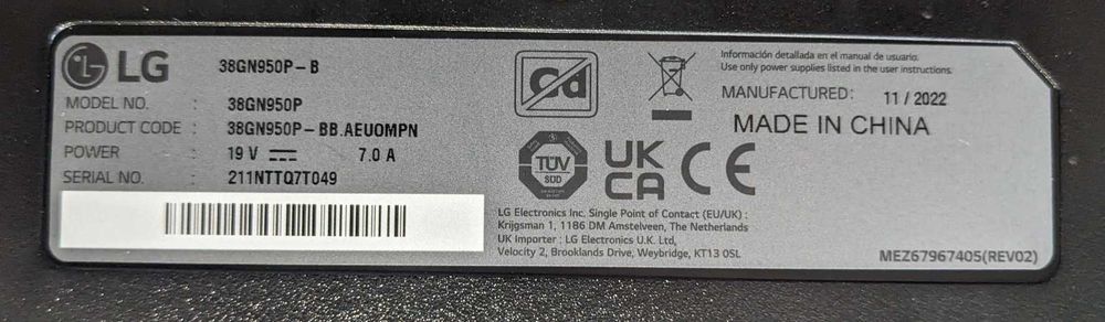 LG ADS-150KL-19N-3 EAY65768902 19.0V 7.37A 140.03W для LG 38GN950