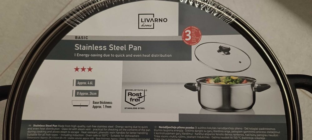 LIVARNO Home Basic garnek ze stali szlachetnej 24 cm, 4,6 L