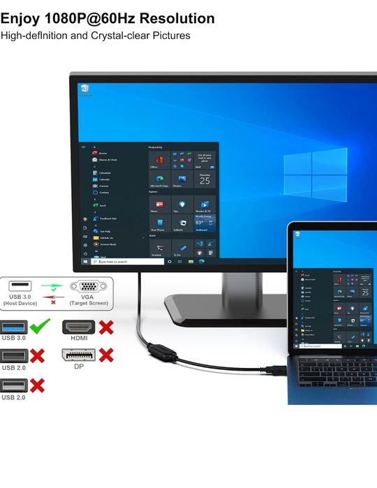 BENFEI Kabel USB 3.0 do VGA 1,8 m męski na męski