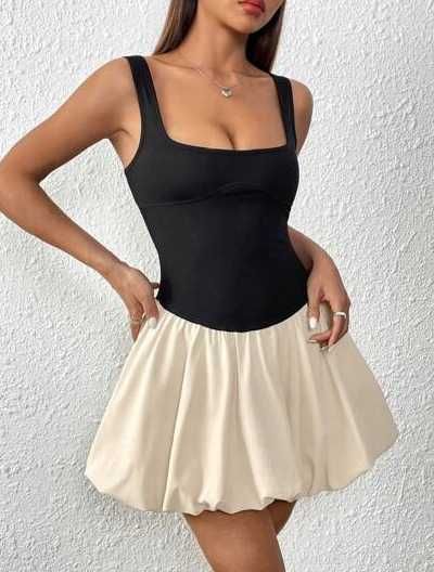 Sukienka bombka czarno beżowa