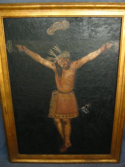 Chrystus na Krzyżu ogromny stary olej na płótnie
