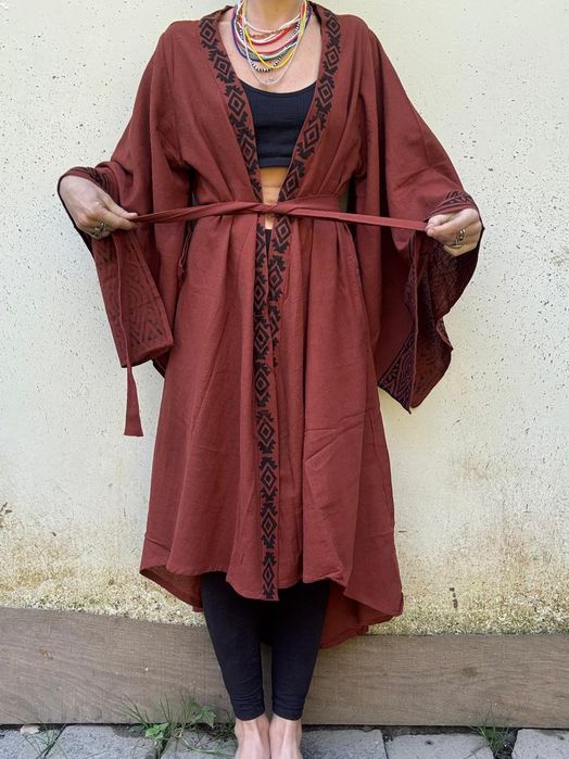 Kimono etno bawełniane brązowe