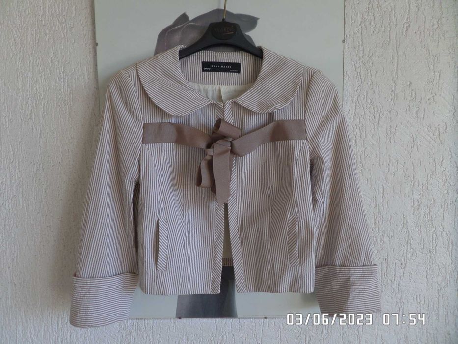 Zara krótka marynarka w paseczki z kokardą xs