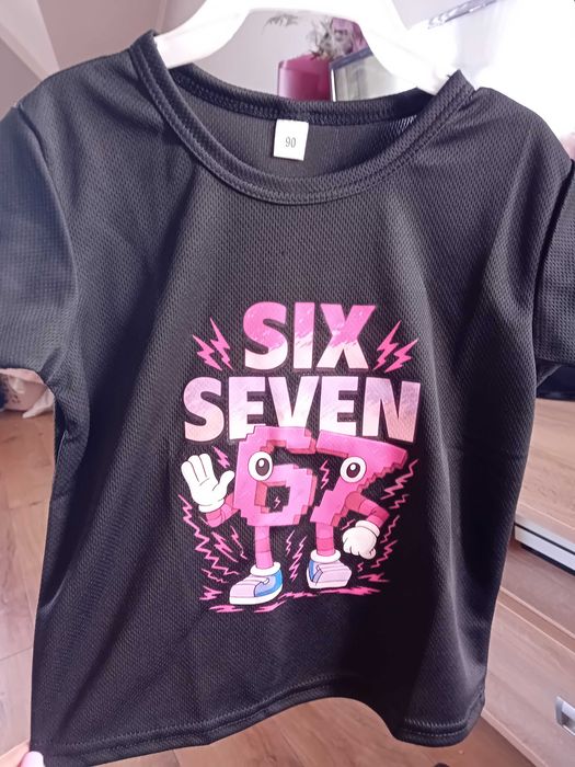 Koszulka dziewczęca Six Seven r. 90 granatowa t-shirt z nadrukiem