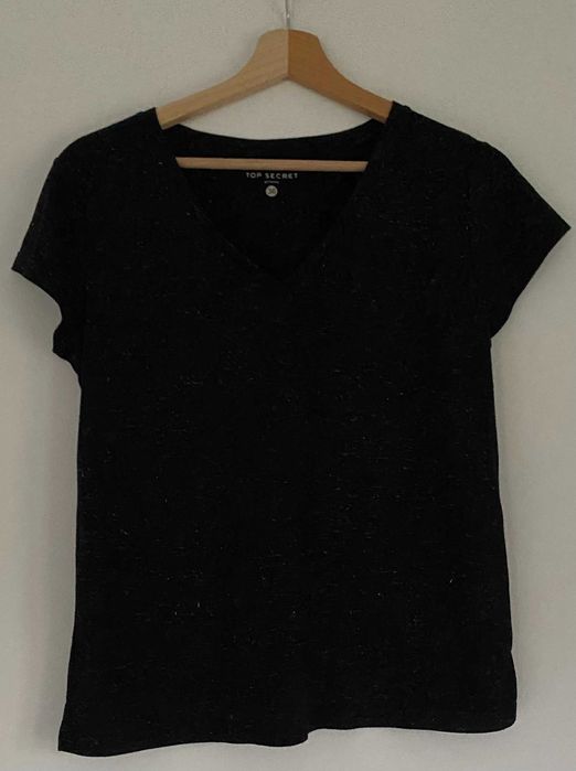 Top Secret t-shirt czarny ze srebrną nitką super w idealnym stanie S