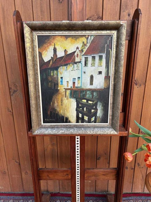 Obraz, pejzaż z budynkami nad wodą #9123 Stylowy Węgrów