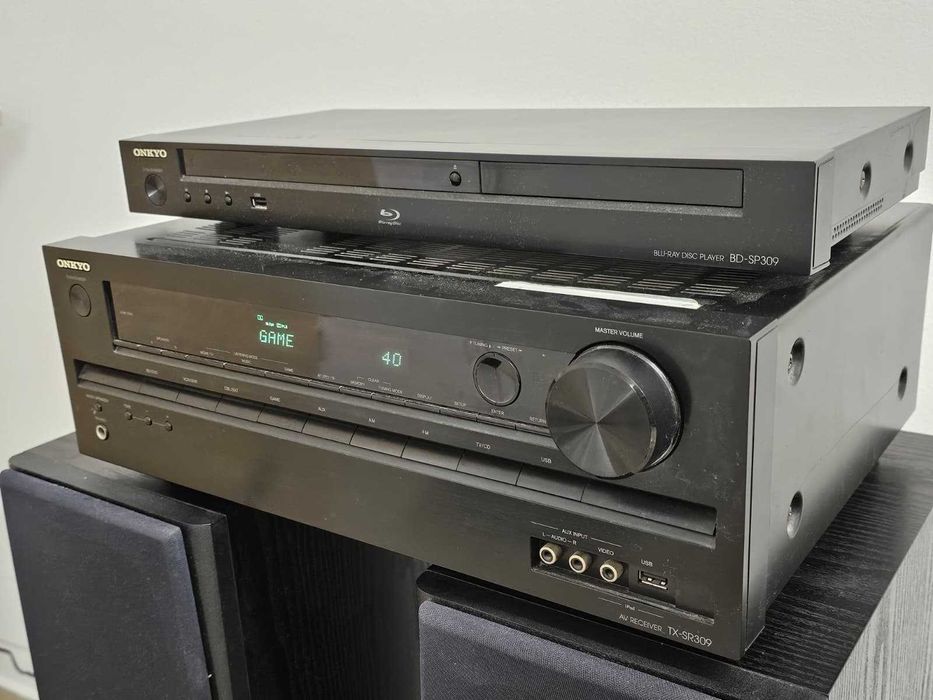 Kino domowe Amplituner Onkyo TX-SR309 DVD BD-SP309 głośniki M-audio