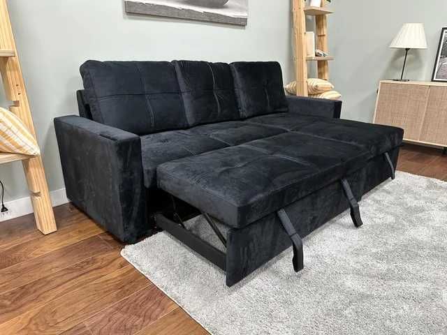 Sofá-cama preto novo - oferta especial