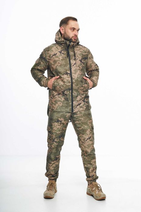 Військова форма зимова з флісом піксель тактичний теплий костюм