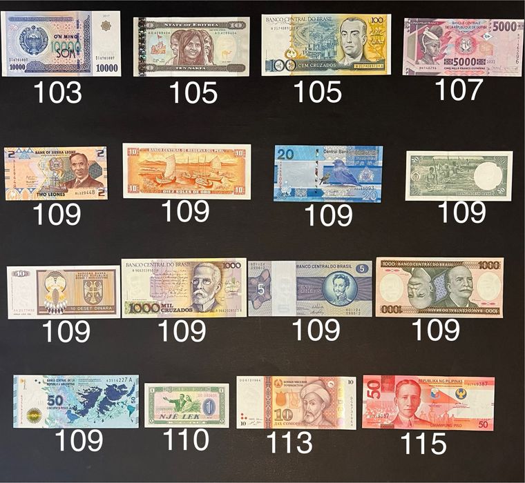 Банкноти купюри світу вартістю від 100 до 150грн
