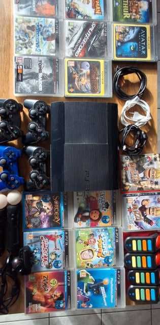 Zestaw PS3 + gry + buzzery + kontrolery Move