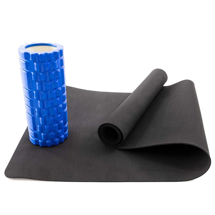 Коврик для йоги/фитнеса + массажный валик МФР рол для спины, ног, шеи