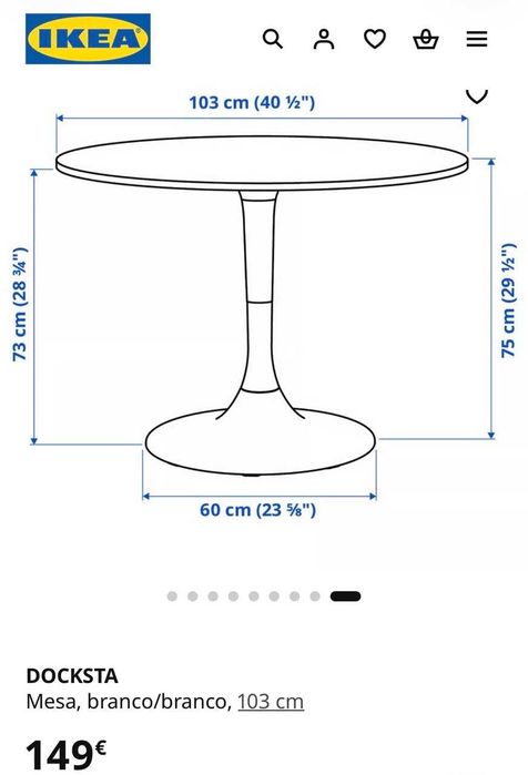Mesa IKEA DOCKSTA + 4 Cadeiras Brancas | Como Nova | Conjunto Completo