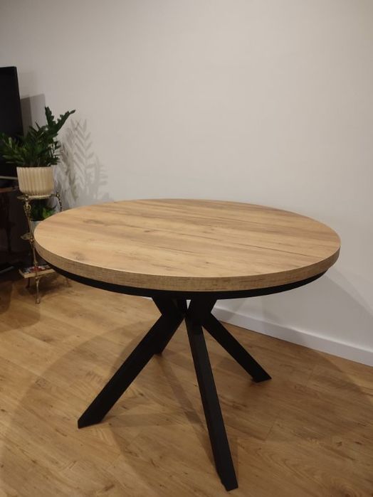 Stół okrągły dąb kraft rozkładany Loft 100/200 Nóżka Metalowa stabilna