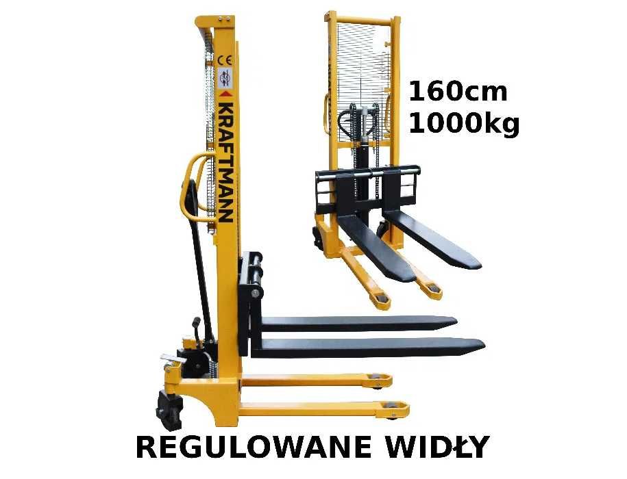 Wózek paletowy MASZTOWY 160cm 1000kg SZTAPLARKA UKŁADARKA ręczna WIDLAK Paleciak ręczny PODNOŚNIKOWY 1-tona hydrauliczny KRAFTMANN