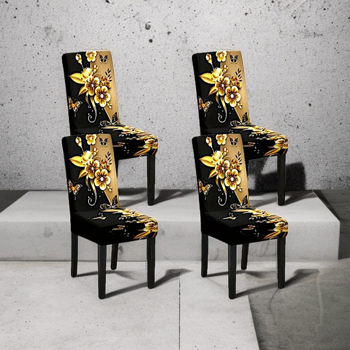 Чехлы 4шт на стулья чёрный с золотом цветы