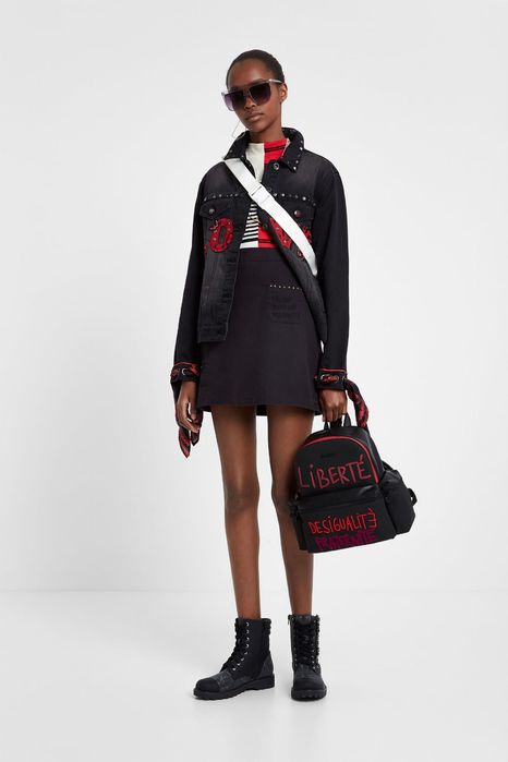 Spódniczka z haftami nity mini czarna 38 DESIGUAL