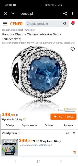 Charms Pandora ciemnoniebieskie serca