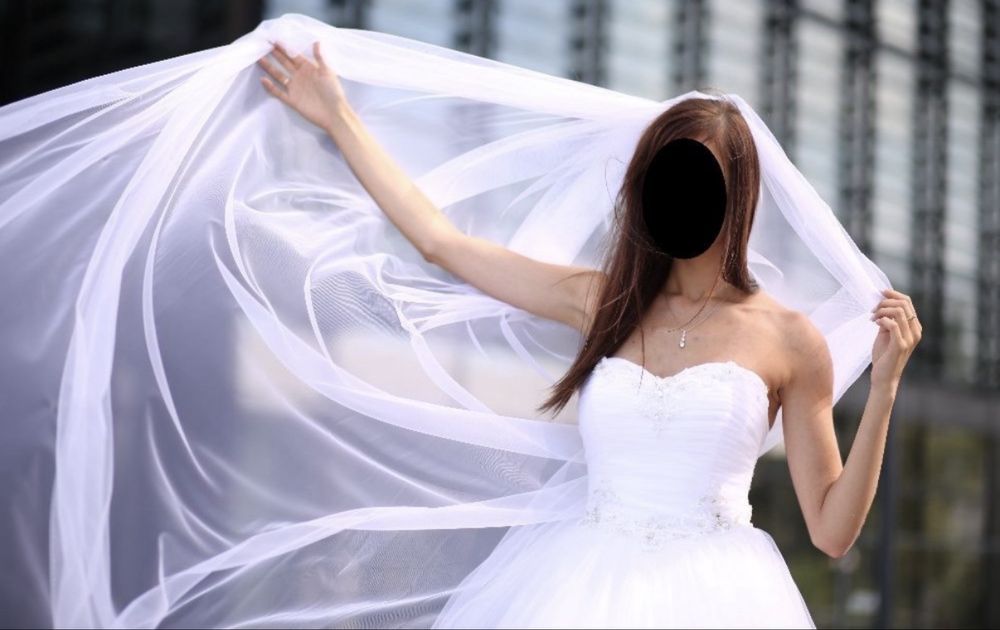 Długi piękny biały welon 250x250