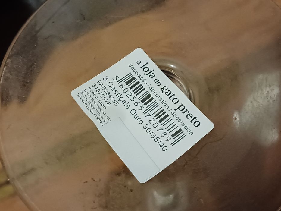 Conjunto 3 castiçais ouro gato preto