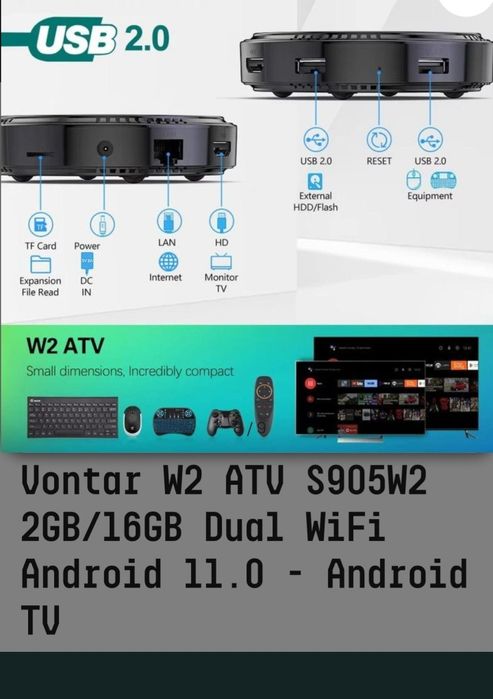 Box Android Vontar w2 2gb/16gb ram como nova  voice control