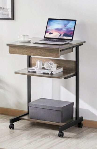 Biurko komputerowe na kółkach z szufladą taupe