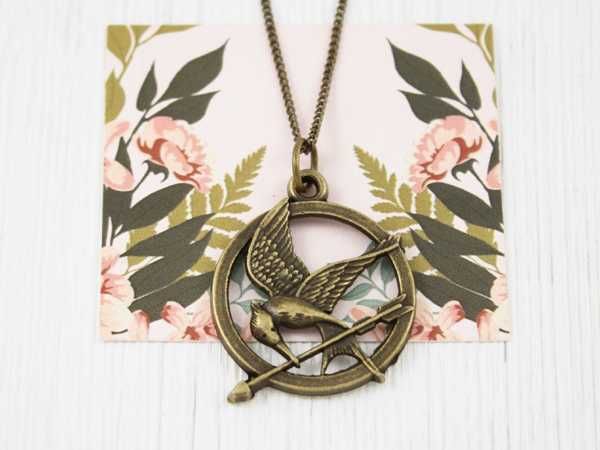 nowy wisiorek Kosogłos Igrzyska Śmierci brąz ptak vintage unikat NB65