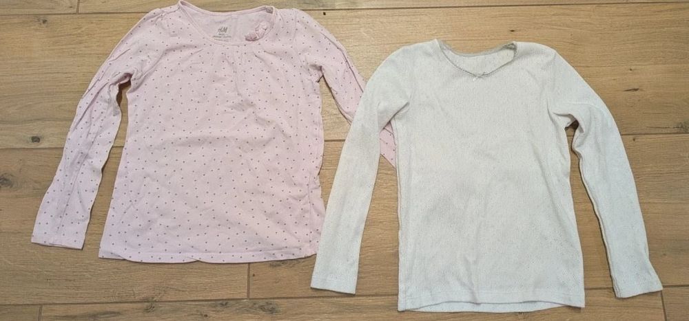 M&S 110/116 bluzka 2 szt H&M długi rękaw dla dziewczynki różowa biała