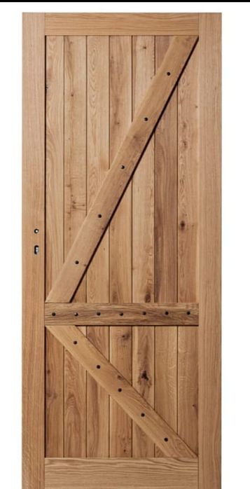 Drzwi  lewe 80 dębowe rustykalne Nowe + ościeżnica
