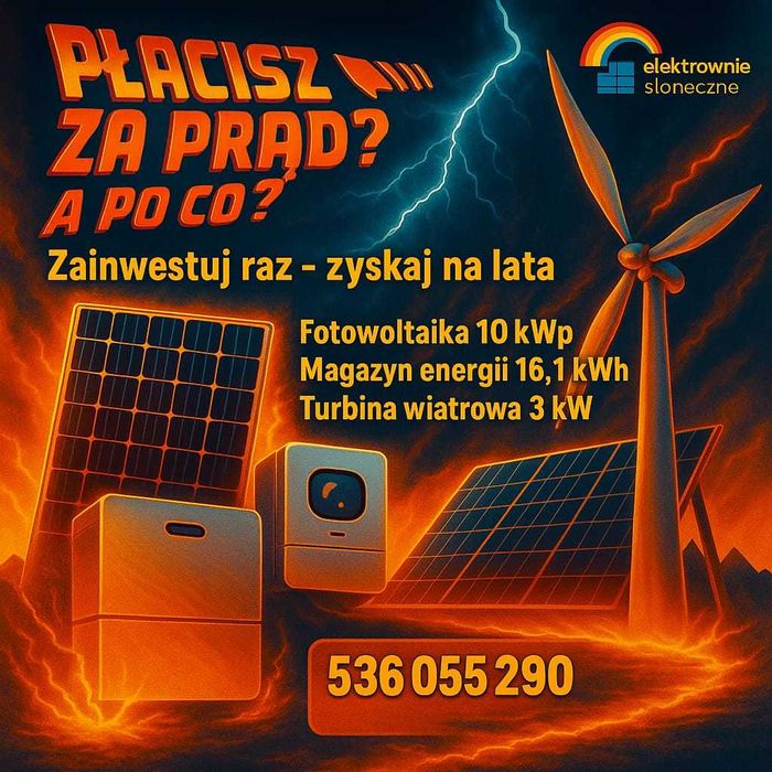 Fotowoltaika 10kWp + magazyn energii 16,1kWh + Turbina 3kW + MONTAŻ