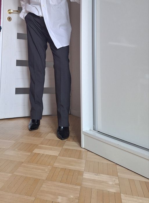 Spodnie garniturowe czarne melanż eleganckie wełna