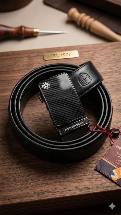 Pasek Męski PETERSON Skóra Naturalna | Klamra Automatyczna Carbon