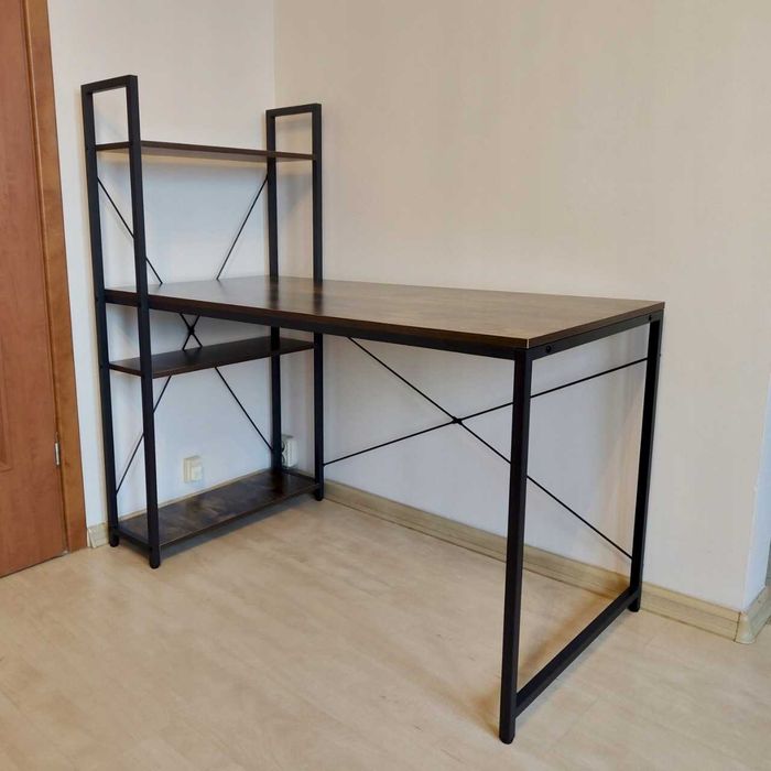 NOWE Biurko Komputerowe Z Regałem Półkami Duże 120cm Do Komputera Nauki Pracy Szkolne Młodzieżowe Loft Industrialne Dąb Czarne OKAZJA