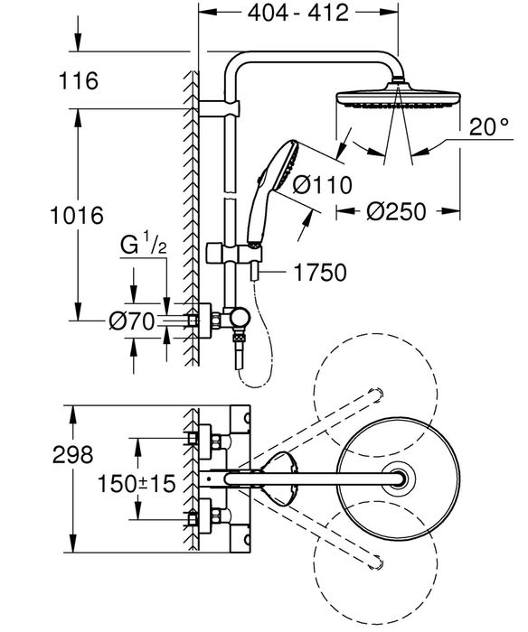 GROHE 26670001 Душова система з Термостатом