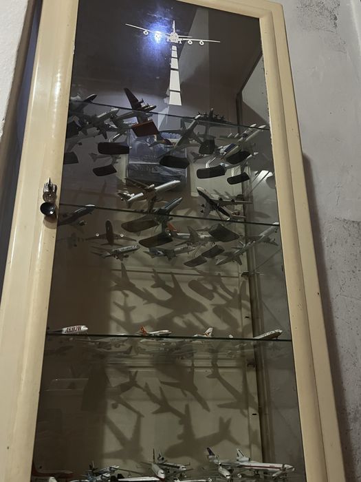 Vitrina de exposição + coleção de aviões em miniatura