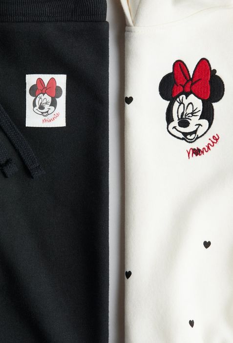 Kompet dresowe bluza spodnie myszka Minnie beż czarny H&M 134