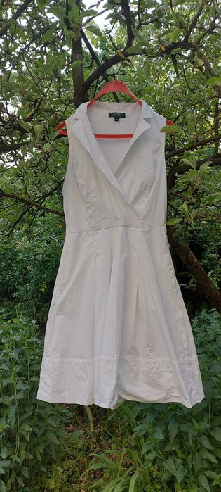 L Ralph Lauren biała plisowana sukienka midi