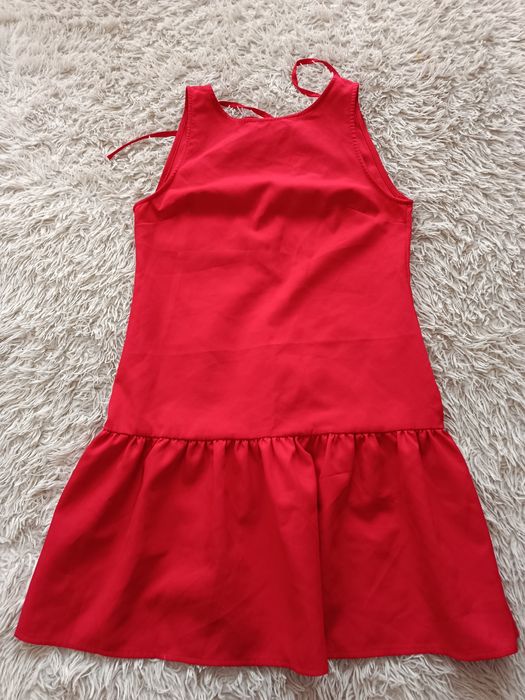 Czerwona sukienka mini / tunika Sugarfree S – odkryte plecy, wiązanie