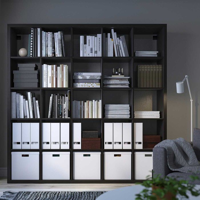 Estante IKEA KALLAX 5x5 (182x182 cm) + Gavetas – Preto-Castanho